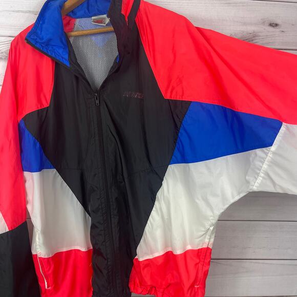 Vintage‎ 90s Nike Multi Color Windbreaker Jacket Packable Hood Black Blue Pink - Picture 3 of 9